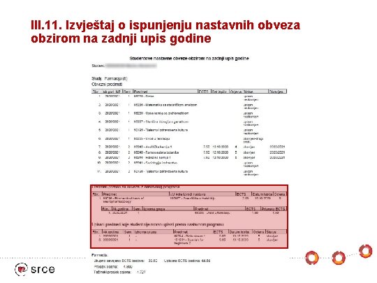III. 11. Izvještaj o ispunjenju nastavnih obveza obzirom na zadnji upis godine 