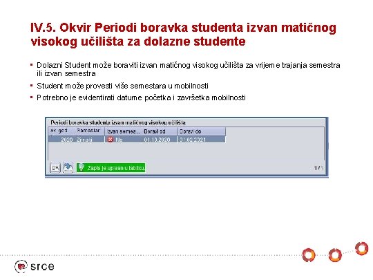 IV. 5. Okvir Periodi boravka studenta izvan matičnog visokog učilišta za dolazne studente •