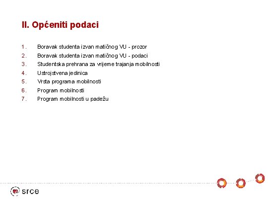 II. Općeniti podaci 1. Boravak studenta izvan matičnog VU - prozor 2. Boravak studenta