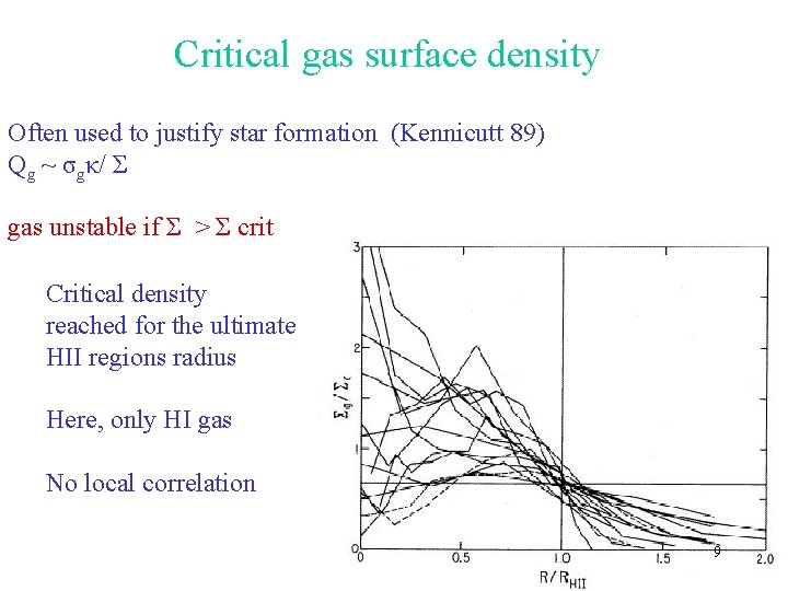 Critical gas surface density Often used to justify star formation (Kennicutt 89) Qg ~