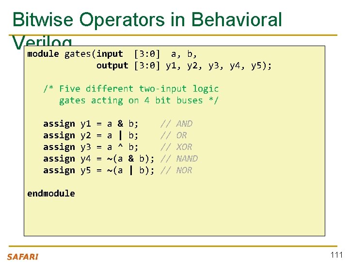 Bitwise Operators in Behavioral Verilog module gates(input [3: 0] a, b, output [3: 0]