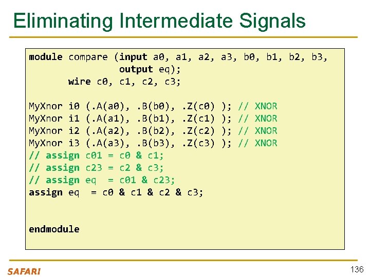 Eliminating Intermediate Signals module compare (input a 0, a 1, a 2, a 3,
