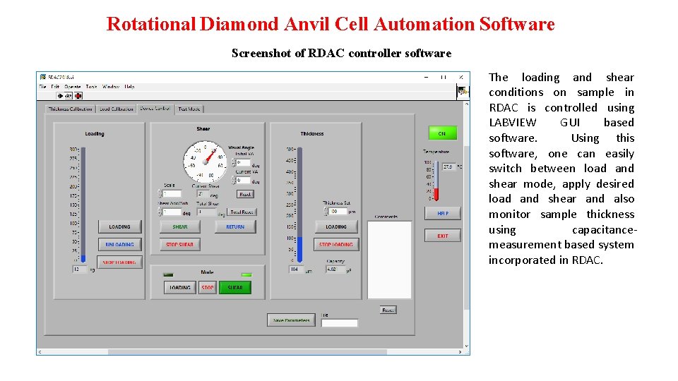 Rotational Diamond Anvil Cell Automation Software Screenshot of RDAC controller software Laser focusing and