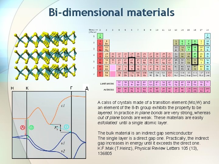 Bi-dimensional materials A A calss of crystals made of a transition element (Mo, W)
