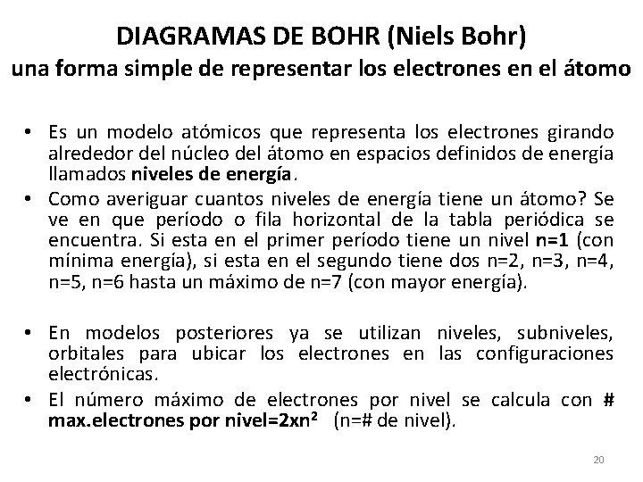 DIAGRAMAS DE BOHR (Niels Bohr) una forma simple de representar los electrones en el