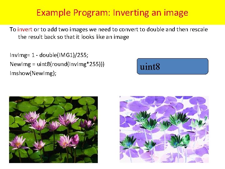 Example Program: Inverting an image To invert or to add two images we need Example Program: Inverting an image To invert or to add two images we need