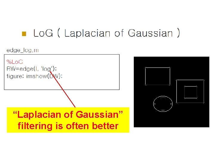 “Laplacian of Gaussian” filtering is often better “Laplacian of Gaussian” filtering is often better
