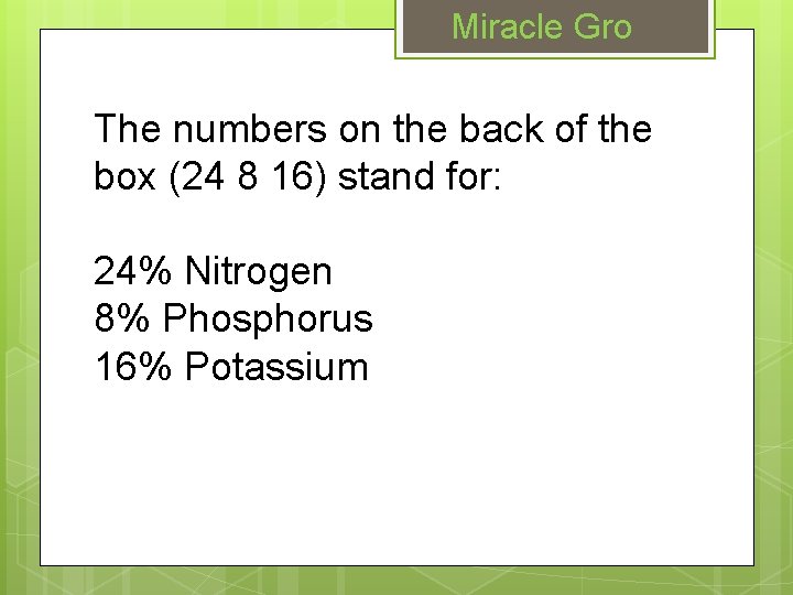 Miracle Gro The numbers on the back of the box (24 8 16) stand