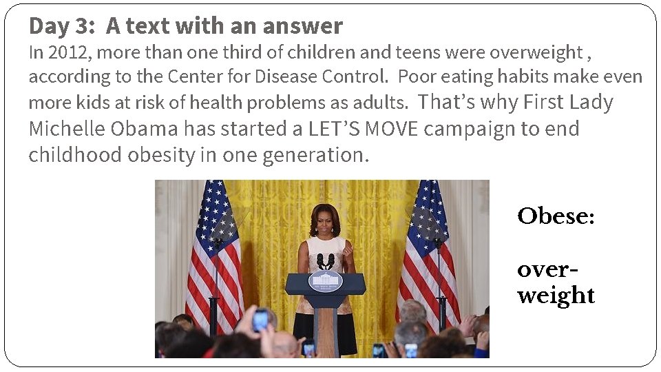 Day 3: A text with an answer In 2012, more than one third of