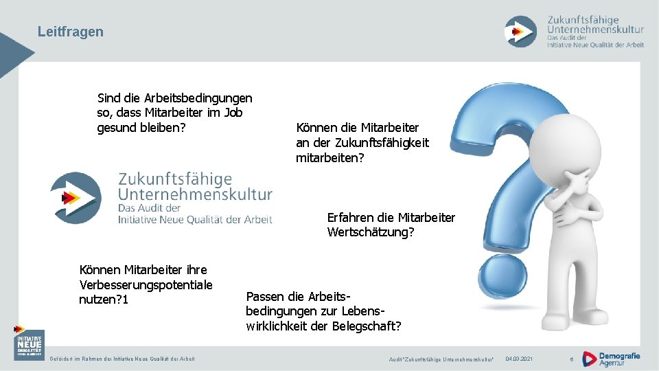 Leitfragen Sind die Arbeitsbedingungen so, dass Mitarbeiter im Job gesund bleiben? Können die Mitarbeiter