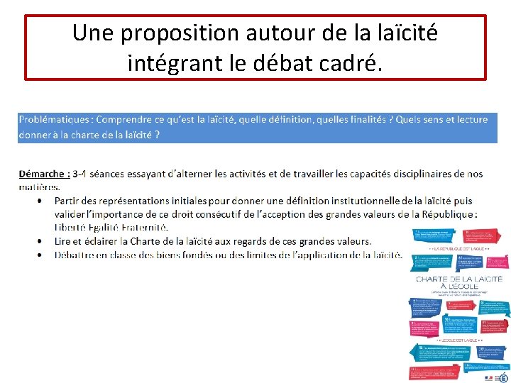 Une proposition autour de la laïcité intégrant le débat cadré. 