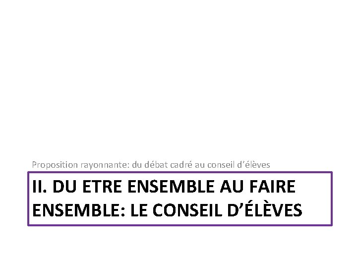 Proposition rayonnante: du débat cadré au conseil d’élèves II. DU ETRE ENSEMBLE AU FAIRE