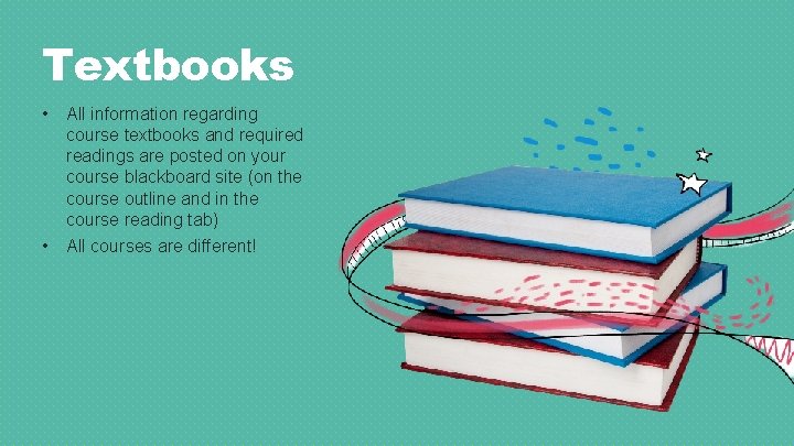 Textbooks • All information regarding course textbooks and required readings are posted on your