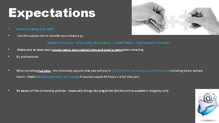 Expectations • Communicating with staff • Use this subject line to identify your emails