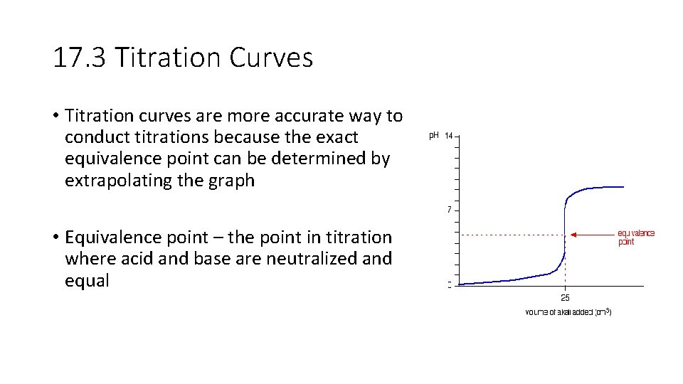 17. 3 Titration Curves • Titration curves are more accurate way to conduct titrations