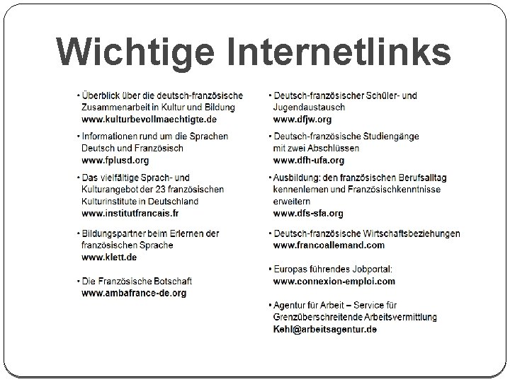 Wichtige Internetlinks 