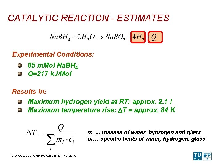 CATALYTIC REACTION - ESTIMATES Experimental Conditions: 85 m. Mol Na. BH 4 Q=217 k.