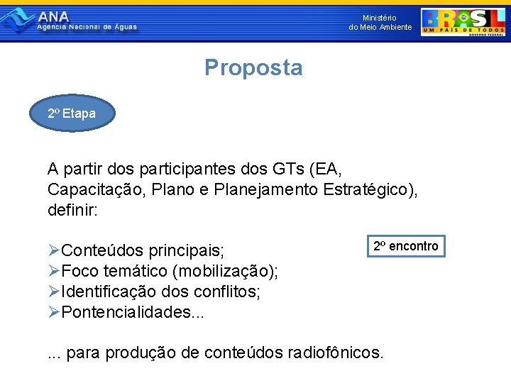 Ministério do Meio Ambiente Proposta 2º Etapa A A partir dos participantes dos GTs