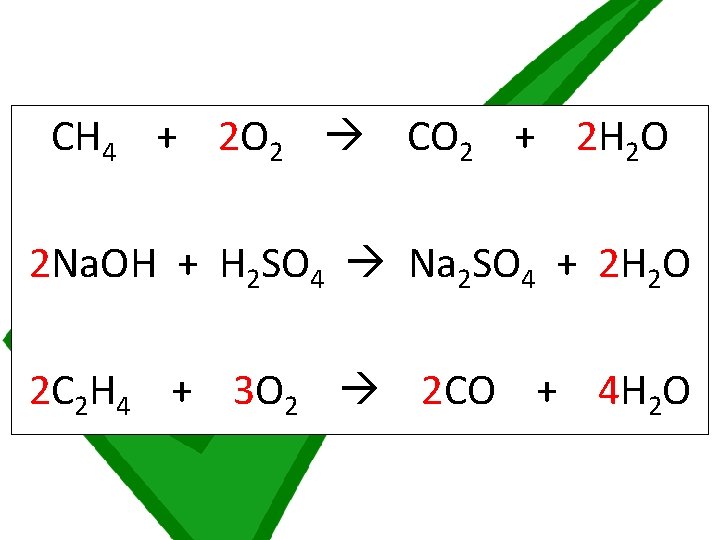 CH 4 + 2 O 2 CO 2 + 2 H 2 O 2