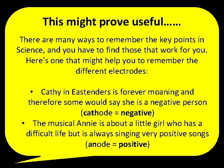 This might prove useful…… There are many ways to remember the key points in