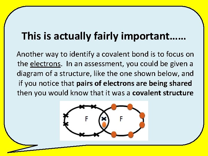 This is actually fairly important…… Another way to identify a covalent bond is to