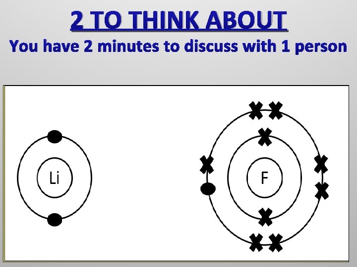 2 TO THINK ABOUT You have 2 minutes to discuss with 1 person The