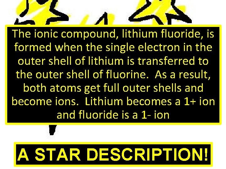 The ionic compound, lithium fluoride, is formed when the single electron in the outer