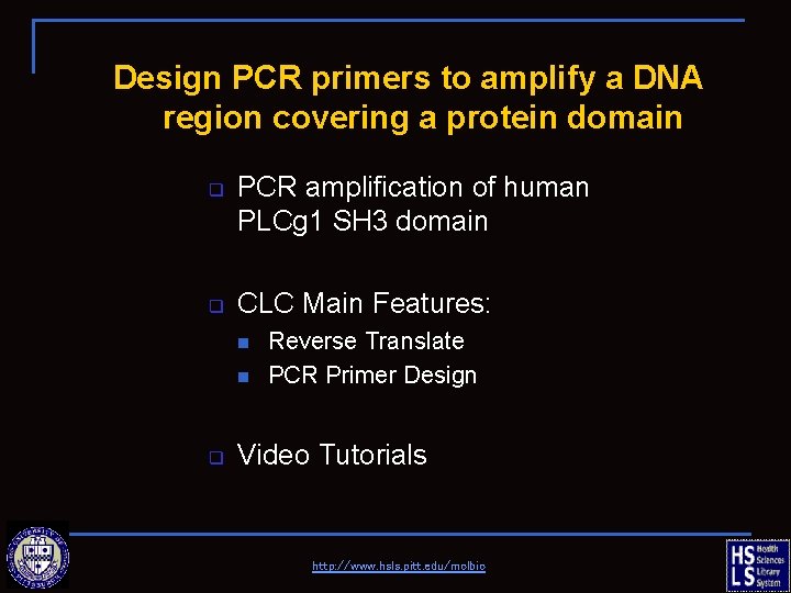 Design PCR primers to amplify a DNA region covering a protein domain q q