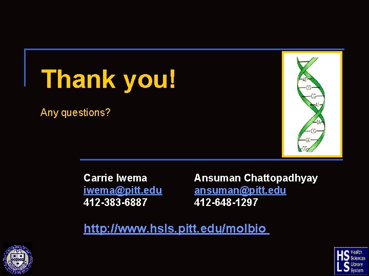 Thank you! Any questions? Carrie Iwema iwema@pitt. edu 412 -383 -6887 Ansuman Chattopadhyay ansuman@pitt.