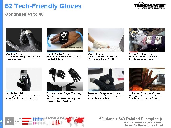 Tech 62 Tech-Friendly Gloves Continued 41 to 48 Gaming Gloves Handy Tablet Gloves Geek