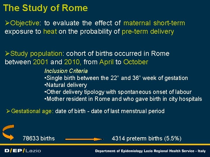 The Study of Rome ØObjective: to evaluate the effect of maternal short-term exposure to