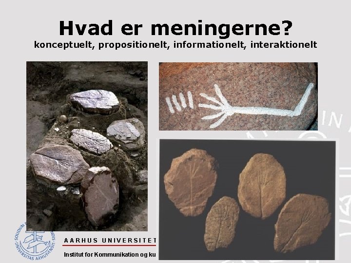 Hvad er meningerne? konceptuelt, propositionelt, informationelt, interaktionelt AARHUS UNIVERSITET Institut for Kommunikation og kultur