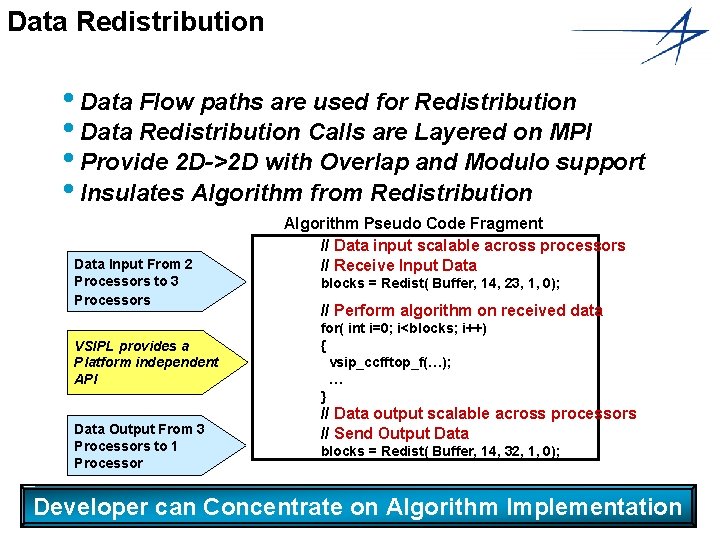 Data Redistribution • Data Flow paths are used for Redistribution • Data Redistribution Calls