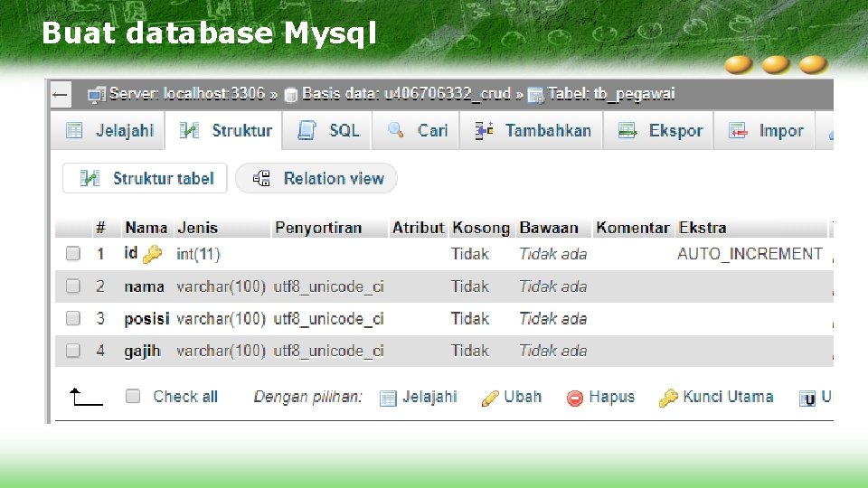 Buat database Mysql 