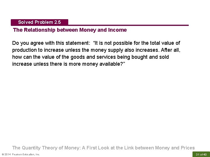 Solved Problem 2. 5 The Relationship between Money and Income Do you agree with