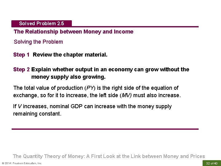 Solved Problem 2. 5 The Relationship between Money and Income Solving the Problem Step