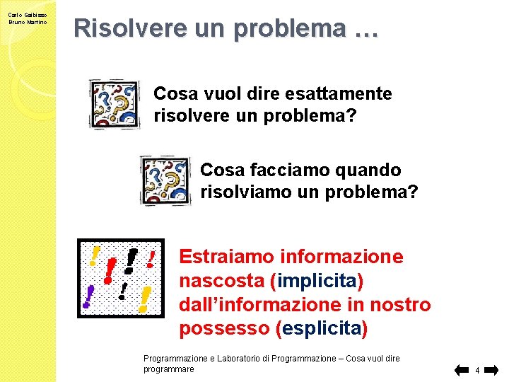 Carlo Gaibisso Bruno Martino Risolvere un problema … Cosa vuol dire esattamente risolvere un