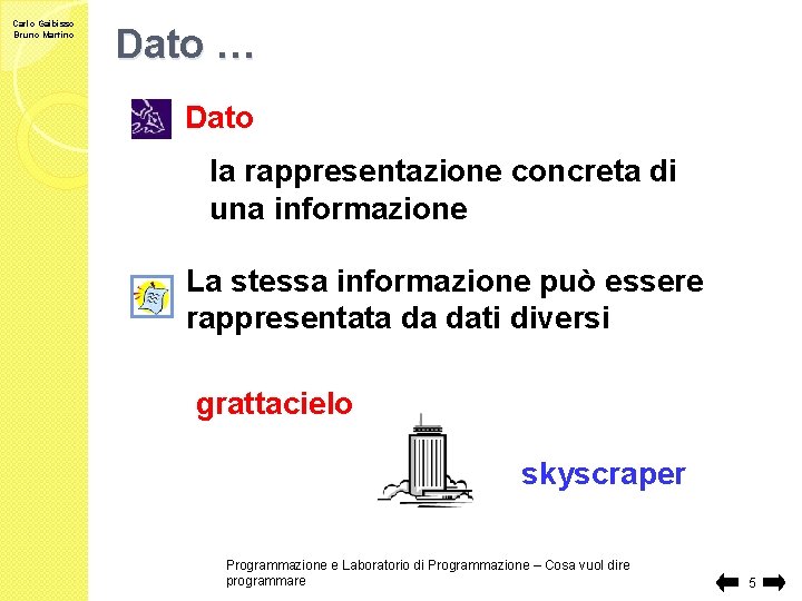 Carlo Gaibisso Bruno Martino Dato … Dato la rappresentazione concreta di una informazione La