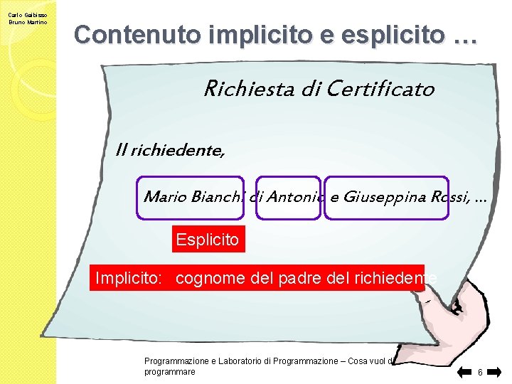 Carlo Gaibisso Bruno Martino Contenuto implicito e esplicito … Richiesta di Certificato Il richiedente,