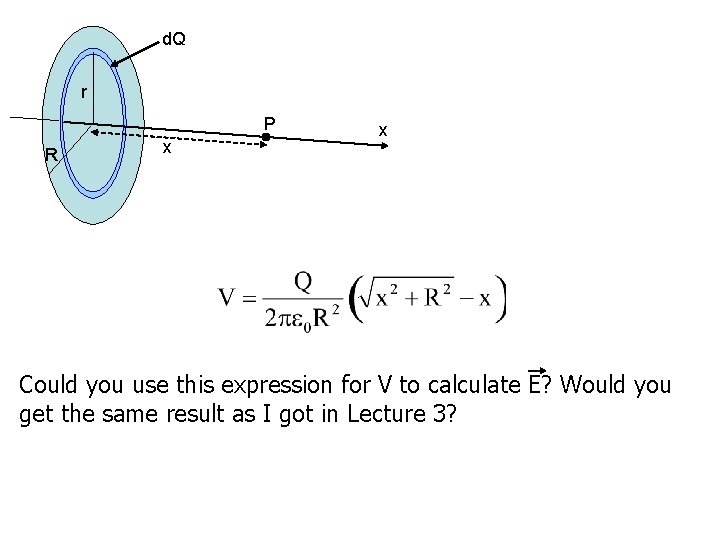 d. Q r P R x x Could you use this expression for V