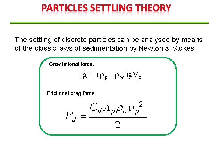 The settling of discrete particles can be analysed by means of the classic laws