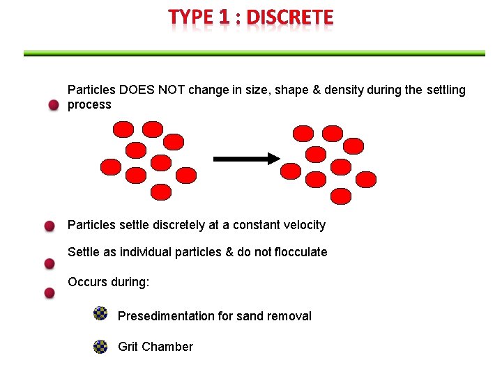 Particles DOES NOT change in size, shape & density during the settling process Particles