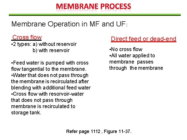 Membrane Operation in MF and UF: Cross flow • 2 types: a) without reservoir