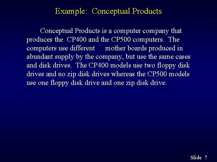 Example: Conceptual Products is a computer company that produces the CP 400 and the