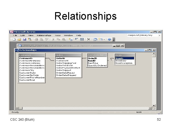 Relationships CSC 240 (Blum) 52 