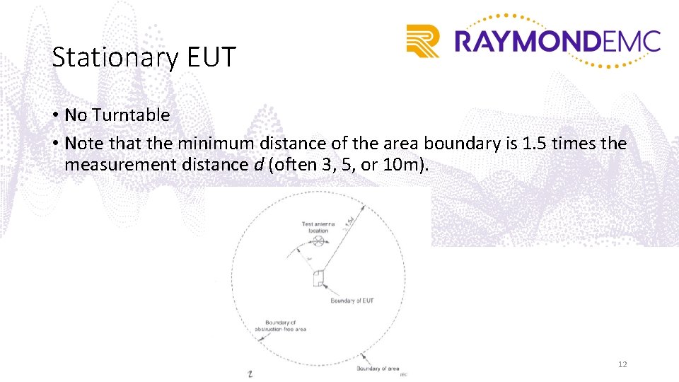 Stationary EUT • No Turntable • Note that the minimum distance of the area