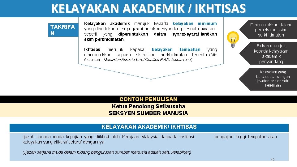 KELAYAKAN AKADEMIK / IKHTISAS TAKRIFA N Kelayakan akademik merujuk kepada kelayakan minimum yang diperlukan