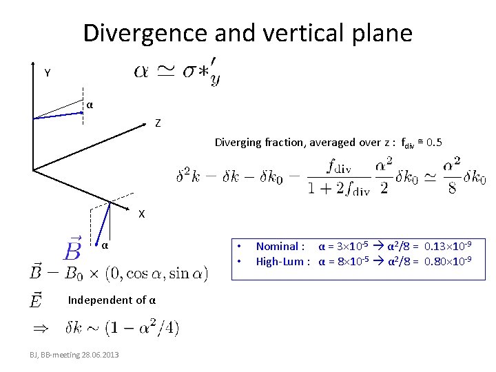 Divergence and vertical plane Y α Z Diverging fraction, averaged over z : fdiv