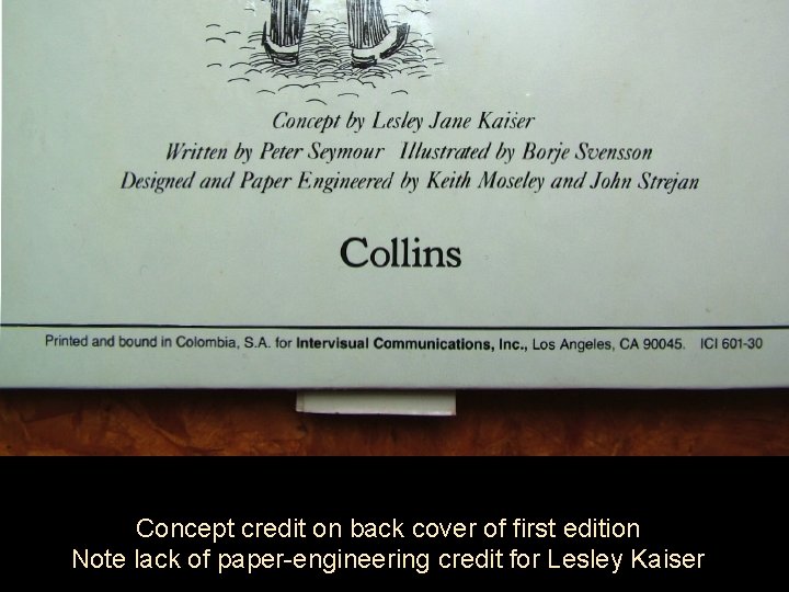 Concept credit on back cover of first edition Note lack of paper-engineering credit for