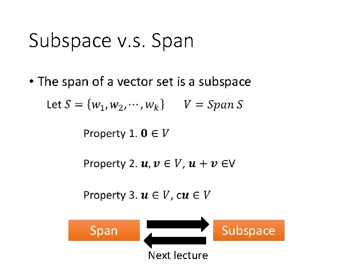 Subspace v. s. Span • The span of a vector set is a subspace
